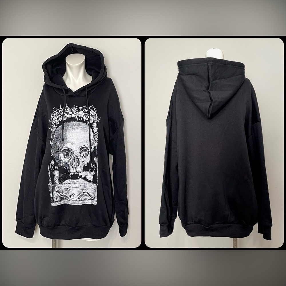 Dolls Kill WIDOW Ashes to Ashes Gothic Vampire Skull Graphic Oversized Hoodie XL
